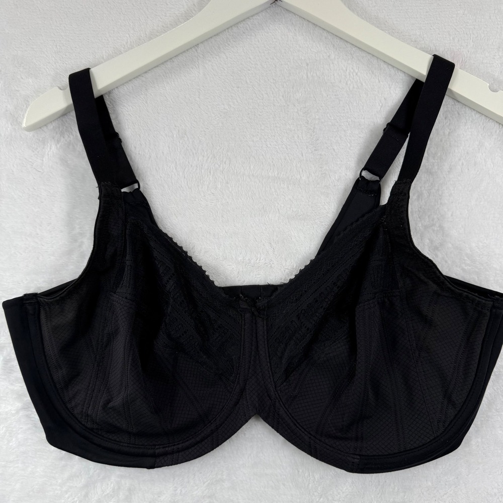 Lilyette Black Minimizer Bra 40DD‎ Underwire Unlined Lace Trim 0434 LY0434